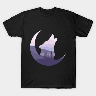 Wolf purple landscape silhouette howling to the moon T-Shirt